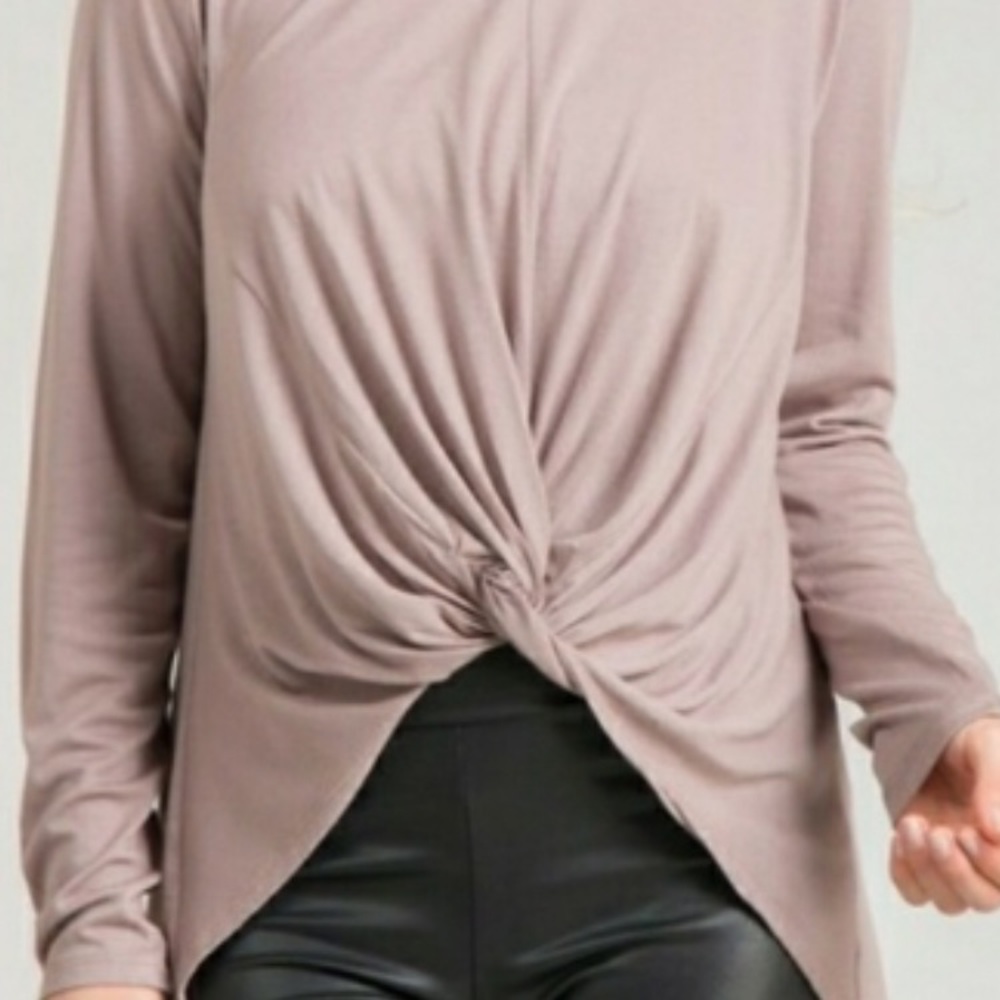 *Last One* Light Mocha Long Sleeve Knot front top
